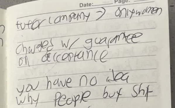 Handwritten dinner notes: charge with a guarantee on acceptance, you have no idea why people buy.